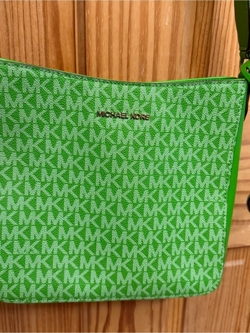 Michael Kors Jungle Green MK Monogram Crossbody with Branded Strap
